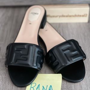 Fendi leather embossed slides sandals flip flop